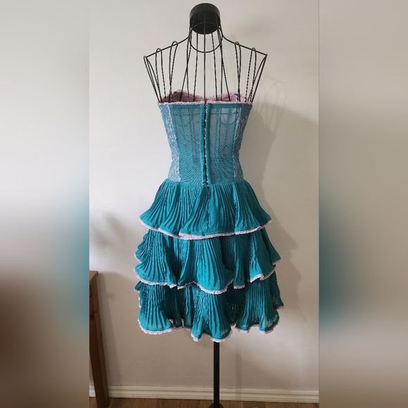 Betsey Johnson evening dress size 4 turquoise and pink - Picture 2 of 4